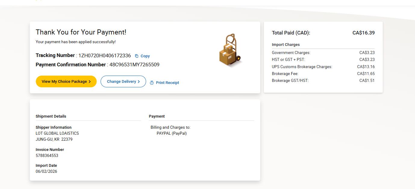 UPS Canada pre-pay delivery fees import charges sample