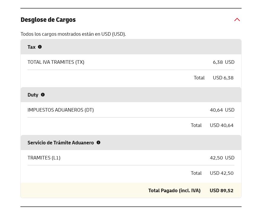 DHL Ecuador charge breakdown USD 89.52 for waybill 4176777743