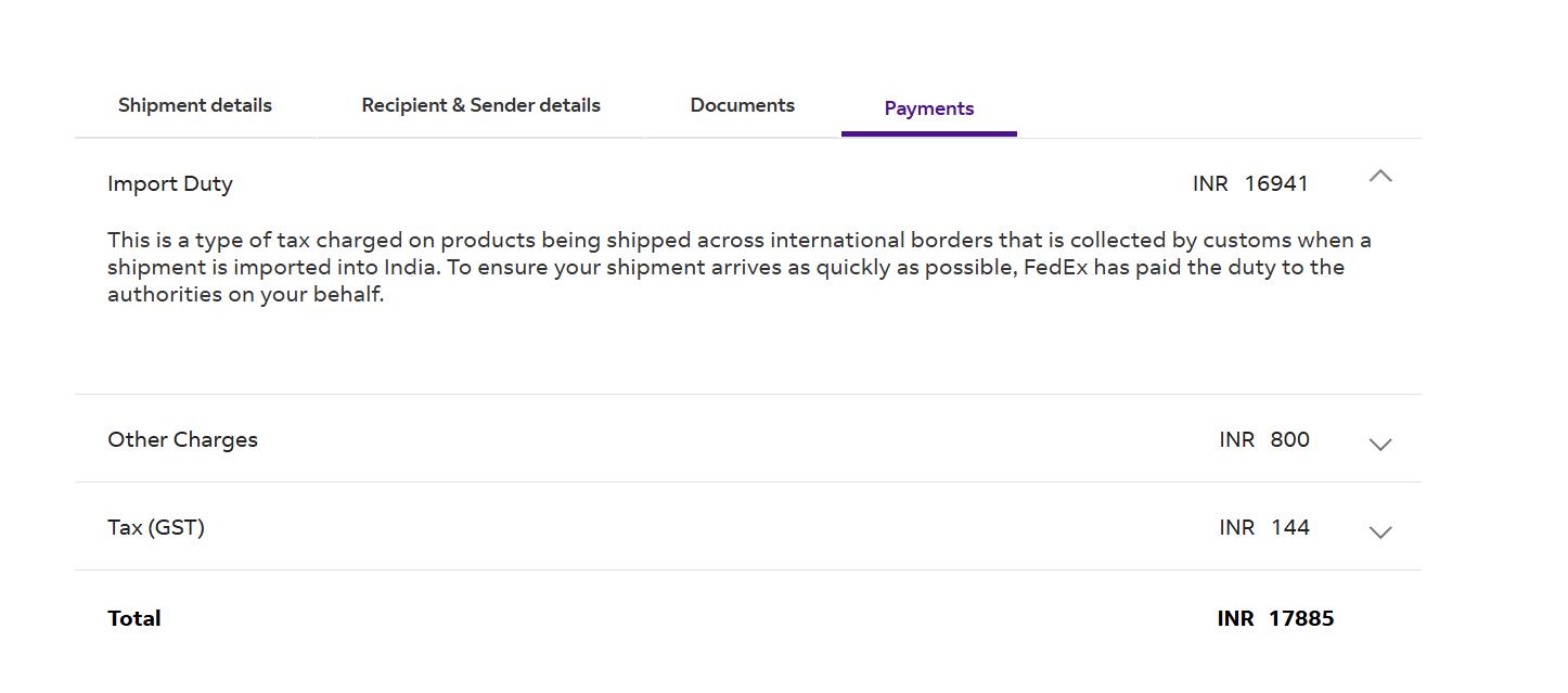 FedEx India payments import duty sample