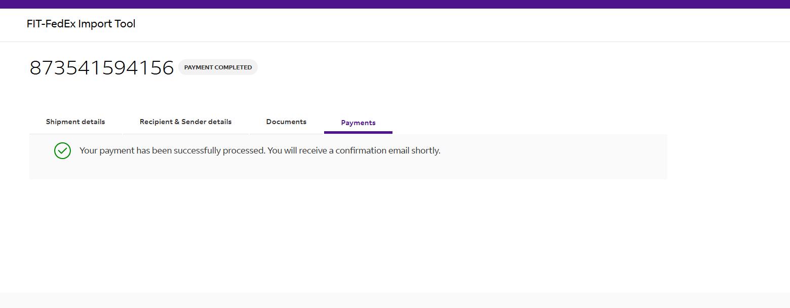 FedEx Israel payment completed sample