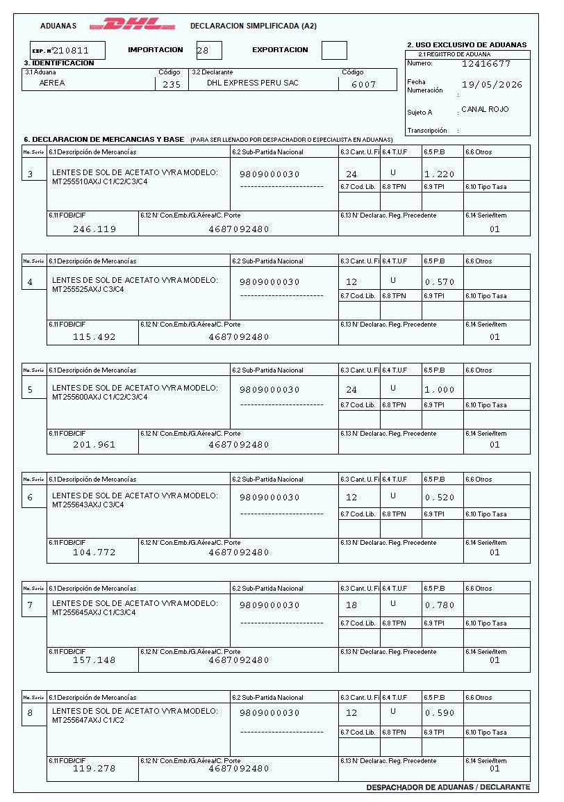 Peru DHL simplified declaration page 2