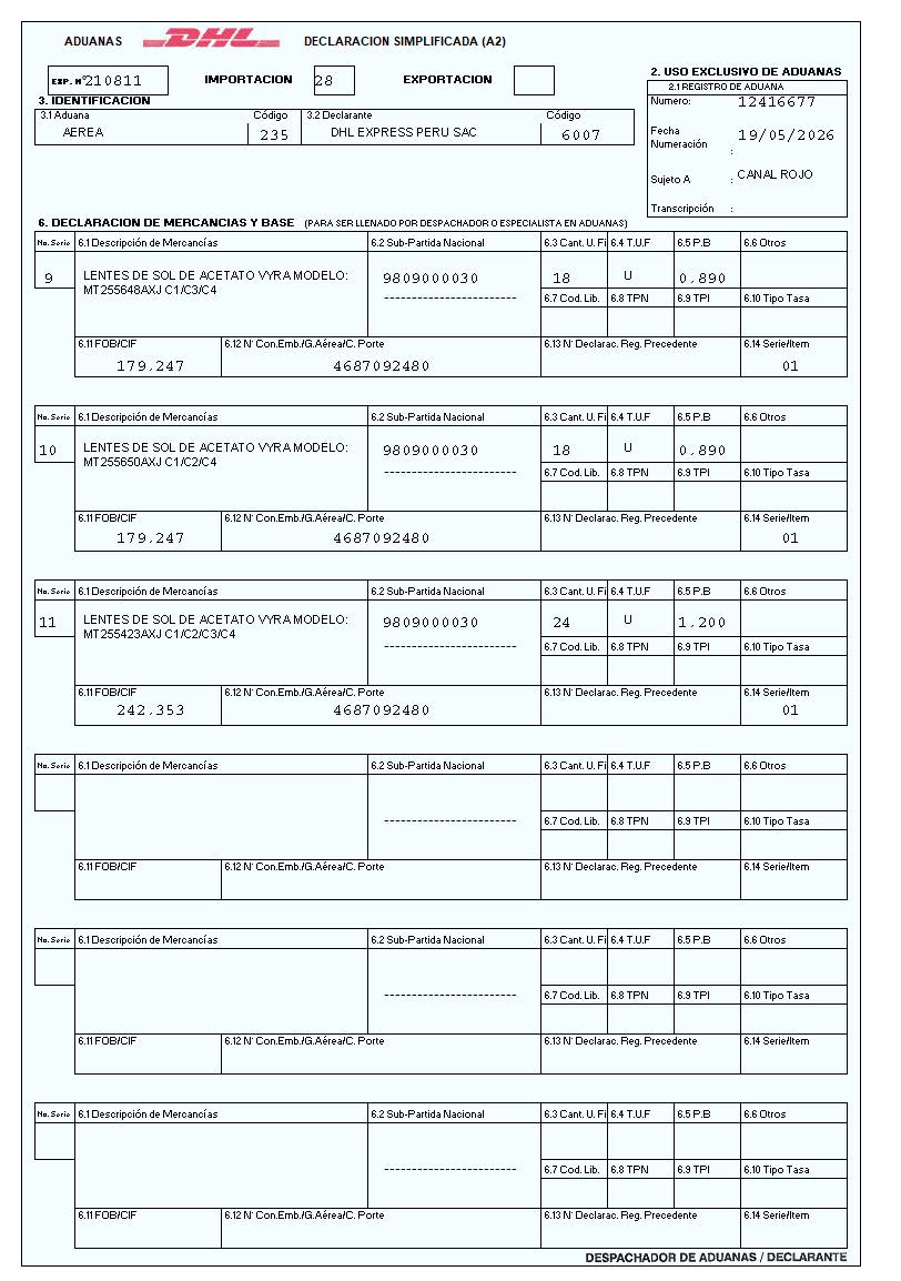 Peru DHL simplified declaration page 3