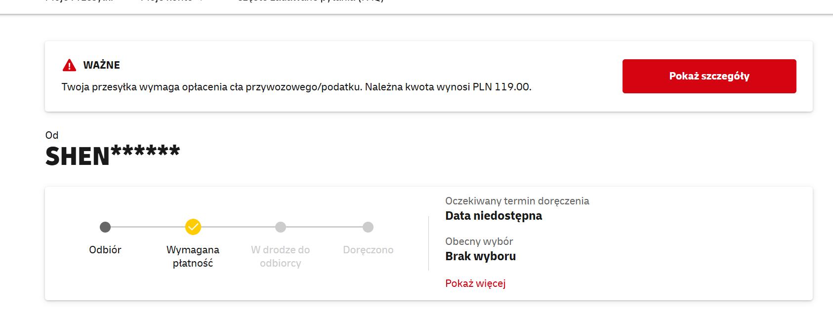 DHL Poland ODD payment required alert for shipment 4691883416