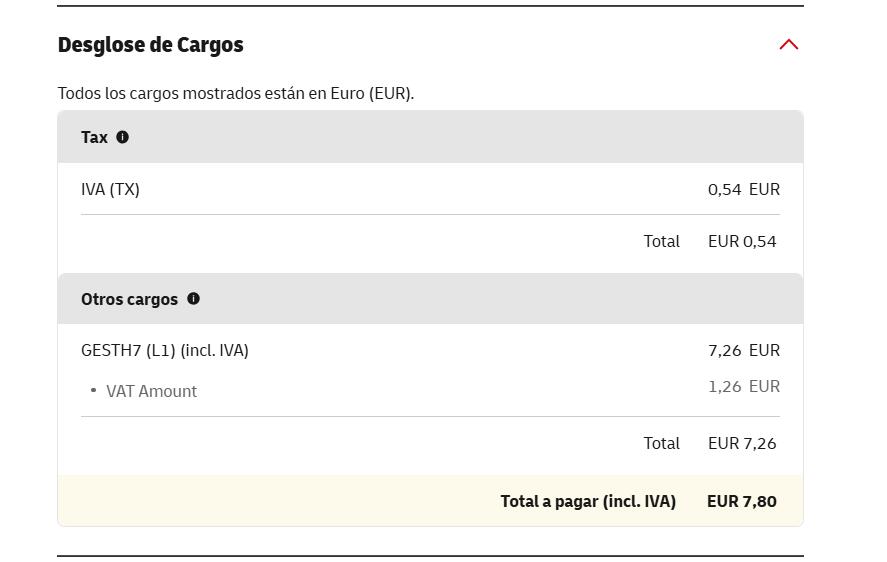 DHL Spain charge breakdown IVA and GESTH7 sample
