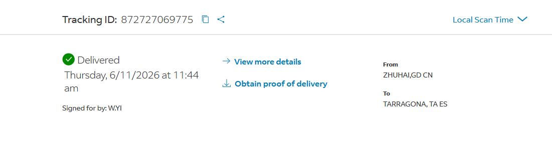 FedEx Spain delivered tracking after payment sample