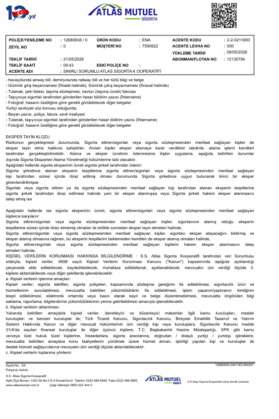 Turkey Atlas Mutuel insurance terms page 3 sample
