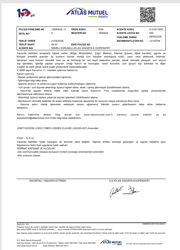 Turkey Atlas Mutuel insurance terms page 4 sample