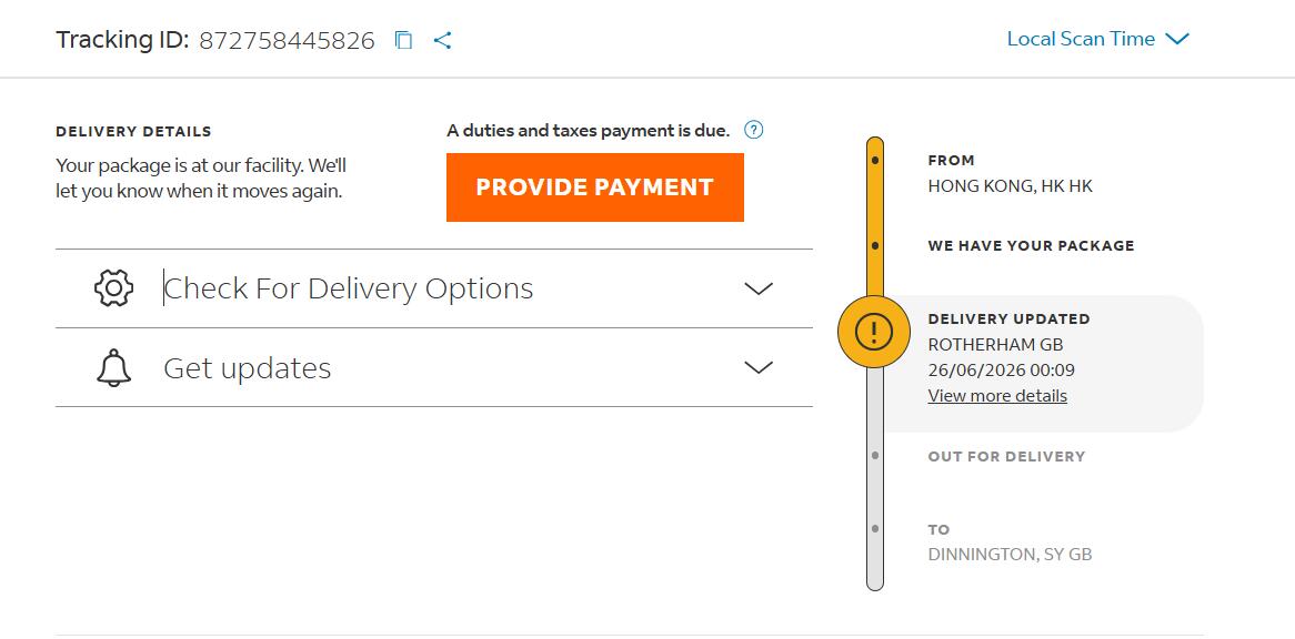 FedEx UK tracking duties and taxes payment due sample